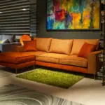 Divano con penisola arancio – altra vista – Confort Salotti
