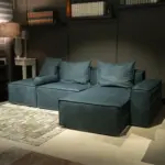 Divano modulare blu petrolio – dettaglio del tessuto – Confort Salotti